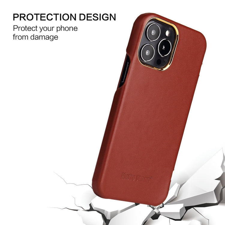 For iPhone 13 Pro Max Fierre Shann Magnetic Genuine Leather Phone Case (Brown) - iPhone 13 Pro Max Cases by FIERRE SHANN | Online Shopping UK | buy2fix