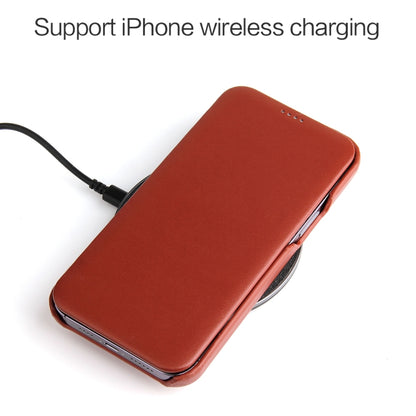 For iPhone 13 Pro Max Fierre Shann Magnetic Genuine Leather Phone Case (Brown) - iPhone 13 Pro Max Cases by FIERRE SHANN | Online Shopping UK | buy2fix