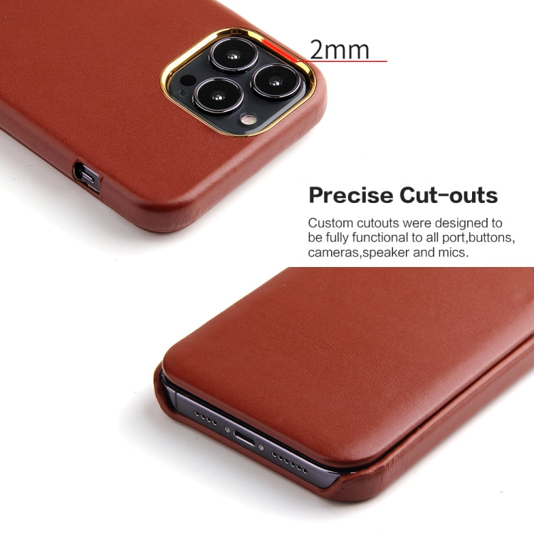 For iPhone 13 Pro Max Fierre Shann Magnetic Genuine Leather Phone Case (Brown) - iPhone 13 Pro Max Cases by FIERRE SHANN | Online Shopping UK | buy2fix