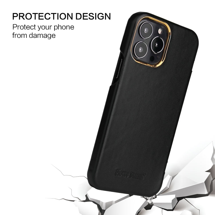 For iPhone 13 Pro Max Fierre Shann Magnetic Genuine Leather Phone Case (Black) - iPhone 13 Pro Max Cases by FIERRE SHANN | Online Shopping UK | buy2fix