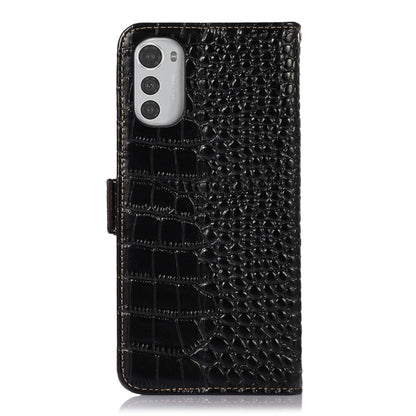 For Motorola Moto E32 4G Crocodile Top Layer Cowhide Leather Phone Case(Black) - Motorola Cases by buy2fix | Online Shopping UK | buy2fix