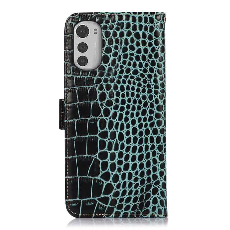 For Motorola Moto E32 4G Crocodile Top Layer Cowhide Leather Phone Case(Green) - Motorola Cases by buy2fix | Online Shopping UK | buy2fix