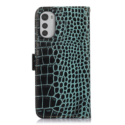 For Motorola Moto E32 4G Crocodile Top Layer Cowhide Leather Phone Case(Green) - Motorola Cases by buy2fix | Online Shopping UK | buy2fix
