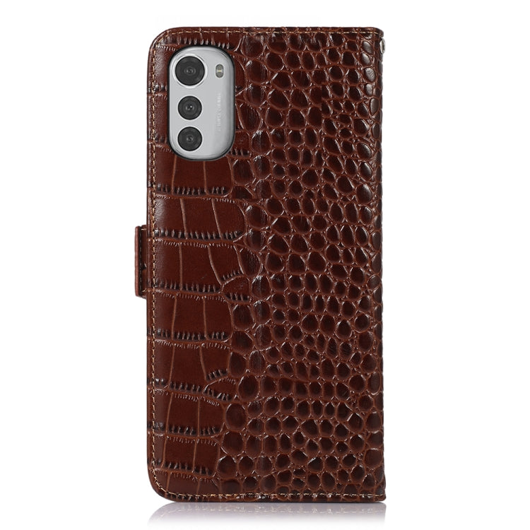 For Motorola Moto E32 4G Crocodile Top Layer Cowhide Leather Phone Case(Brown) - Motorola Cases by buy2fix | Online Shopping UK | buy2fix