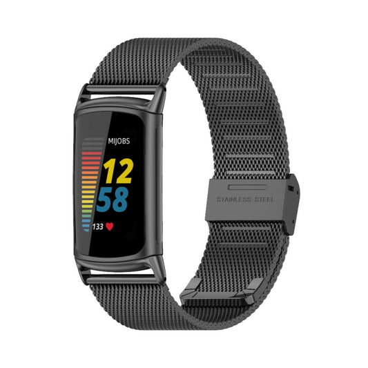 For Fitbit Charge 5 / Charge 6 Mijobs Milan Buckle Stainless Steel Metal Watch Band(Black) - Watch Bands by MIJOBS | Online Shopping UK | buy2fix
