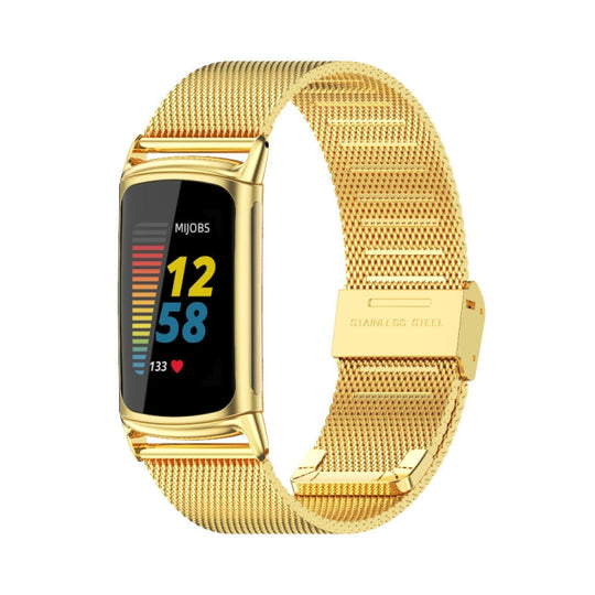 For Fitbit Charge 5 / Charge 6 Mijobs Milan Buckle Stainless Steel Metal Watch Band(Gold)