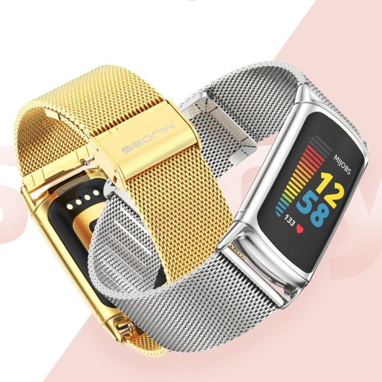 For Fitbit Charge 5 / Charge 6 Mijobs Milan Buckle Stainless Steel Metal Watch Band(Black) - Watch Bands by MIJOBS | Online Shopping UK | buy2fix