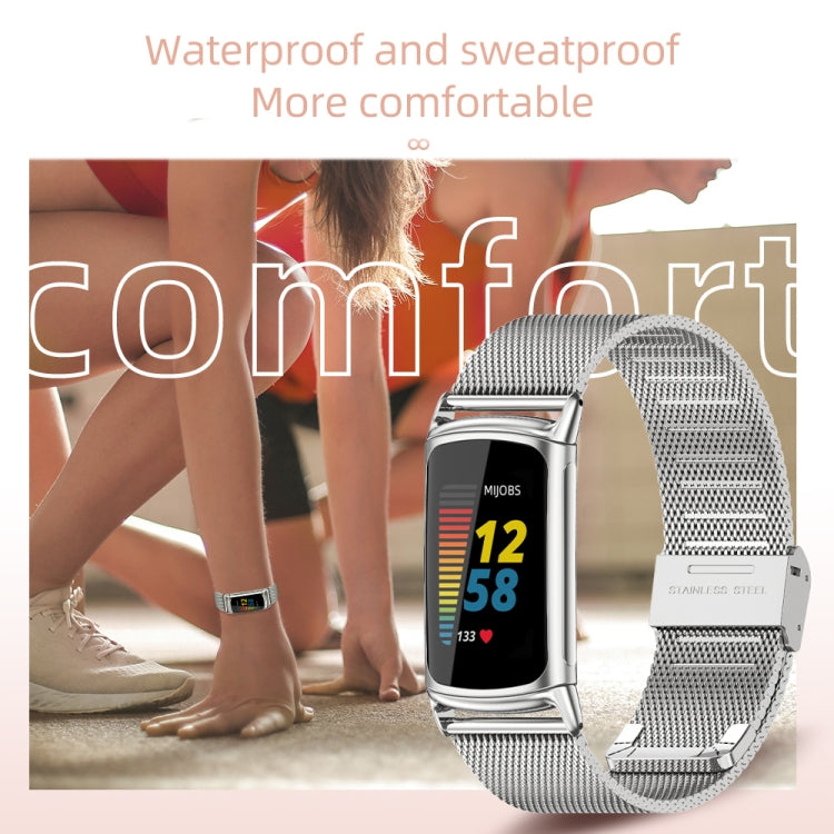 For Fitbit Charge 5 / Charge 6 Mijobs Milan Buckle Stainless Steel Metal Watch Band(Black) - Watch Bands by MIJOBS | Online Shopping UK | buy2fix