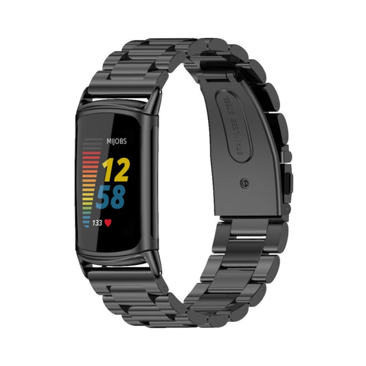 For Fitbit Charge 5 / Charge 6 Mijobs Stainless Steel Metal Watch Band(Black) - Watch Bands by MIJOBS | Online Shopping UK | buy2fix