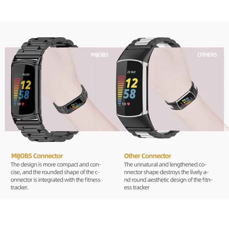 For Fitbit Charge 5 / Charge 6 Mijobs Stainless Steel Metal Watch Band(Black) - Watch Bands by MIJOBS | Online Shopping UK | buy2fix