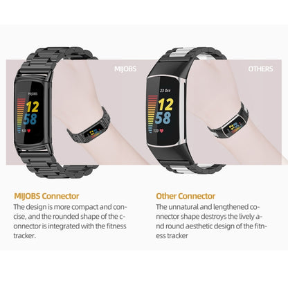 For Fitbit Charge 5 / Charge 6 Mijobs Stainless Steel Metal Watch Band(Black) - Watch Bands by MIJOBS | Online Shopping UK | buy2fix