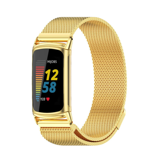For Fitbit Charge 5 / Charge 6 Mijobs Magnetic Metal Watch Band(Gold)