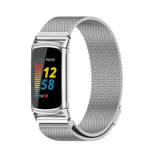 For Fitbit Charge 5 / Charge 6 Mijobs Magnetic Metal Watch Band(Silver) - Watch Bands by MIJOBS | Online Shopping UK | buy2fix
