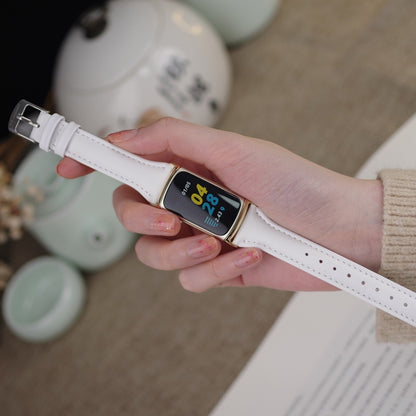 For Fitbit Charge 5 / Charge 6 Mijobs Genuine Leather Slim Watch Band(White+Gold) - Watch Bands by MIJOBS | Online Shopping UK | buy2fix