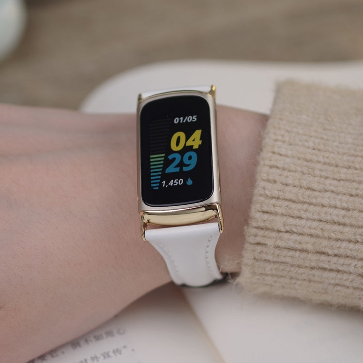 For Fitbit Charge 5 / Charge 6Mijobs Genuine Leather Slim Watch Band(Black) - Watch Bands by MIJOBS | Online Shopping UK | buy2fix
