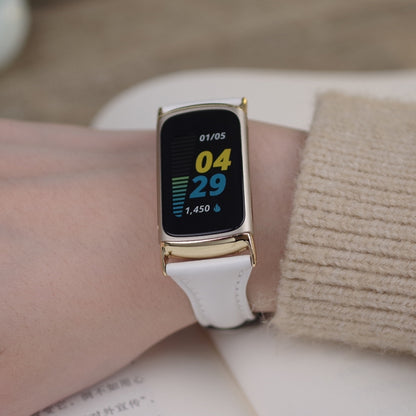 For Fitbit Charge 5 / Charge 6Mijobs Genuine Leather Slim Watch Band(Black) - Watch Bands by MIJOBS | Online Shopping UK | buy2fix