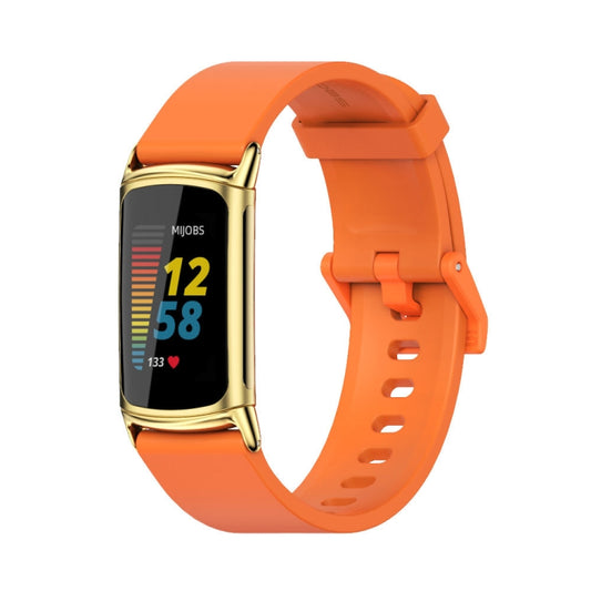 For Fitbit Charge 5 / Charge 6 Mijobs Soft Silicone  Watch Band(Orange+Gold) - Watch Bands by MIJOBS | Online Shopping UK | buy2fix