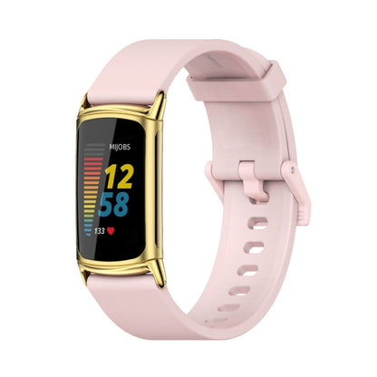 For Fitbit Charge 5 / Charge 6 Mijobs Soft Silicone  Watch Band(Pink+Gold) - Watch Bands by MIJOBS | Online Shopping UK | buy2fix