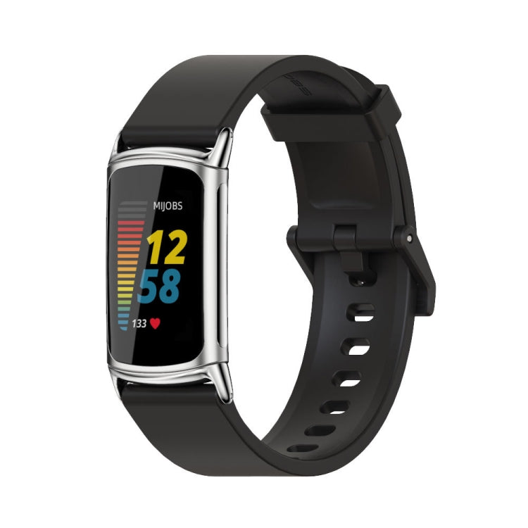 For Fitbit Charge 5 / Charge 6 Mijobs Soft Silicone  Watch Band(Black+Silver) - Watch Bands by MIJOBS | Online Shopping UK | buy2fix