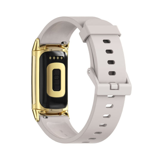 For Fitbit Charge 5 / Charge 6 Mijobs Soft Silicone  Watch Band(Grey+Gold) - Watch Bands by MIJOBS | Online Shopping UK | buy2fix