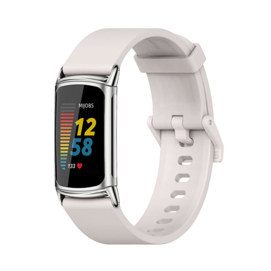For Fitbit Charge 5 / Charge 6 Mijobs Soft Silicone  Watch Band(Grey+Silver) - Watch Bands by MIJOBS | Online Shopping UK | buy2fix