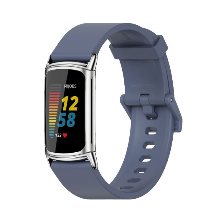 For Fitbit Charge 5 / Charge 6 Mijobs Soft Silicone  Watch Band(Blue+Silver) - Watch Bands by MIJOBS | Online Shopping UK | buy2fix