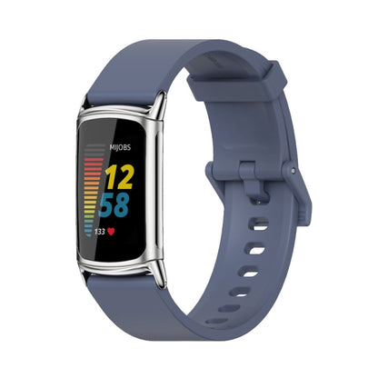 For Fitbit Charge 5 / Charge 6 Mijobs Soft Silicone  Watch Band(Blue+Silver) - Watch Bands by MIJOBS | Online Shopping UK | buy2fix