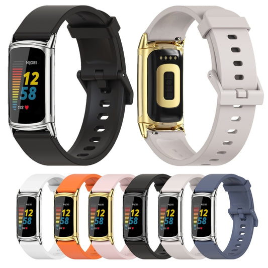 For Fitbit Charge 5 / Charge 6 Mijobs Soft Silicone  Watch Band(Grey+Gold) - Watch Bands by MIJOBS | Online Shopping UK | buy2fix