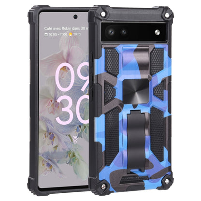 For Google Pixel 6a Camouflage Armor TPU + PC Magnetic Holder Phone Case(Dark Blue) by buy2fix
