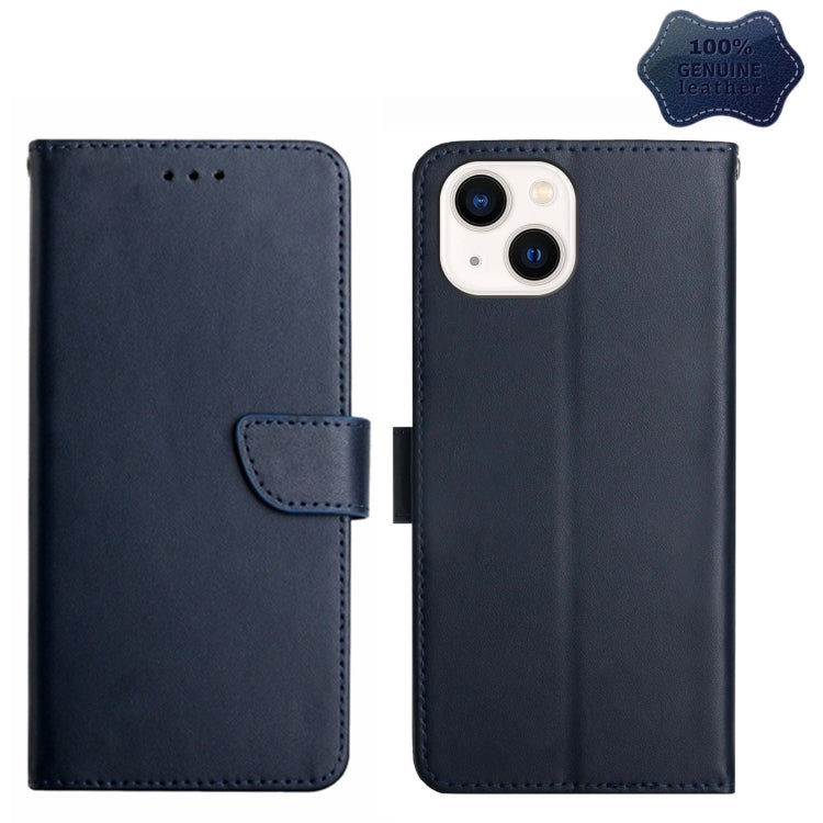 For iPhone 14 Genuine Leather Fingerprint-proof Horizontal Flip Phone Case (Blue) - iPhone 14 Cases by buy2fix | Online Shopping UK | buy2fix