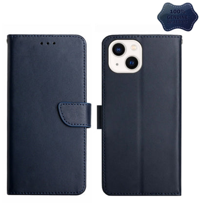 For iPhone 14 Genuine Leather Fingerprint-proof Horizontal Flip Phone Case (Blue) - iPhone 14 Cases by buy2fix | Online Shopping UK | buy2fix
