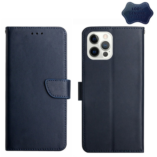 For iPhone 14 Pro Max Genuine Leather Fingerprint-proof Horizontal Flip Phone Case (Blue) - iPhone 14 Pro Max Cases by buy2fix | Online Shopping UK | buy2fix