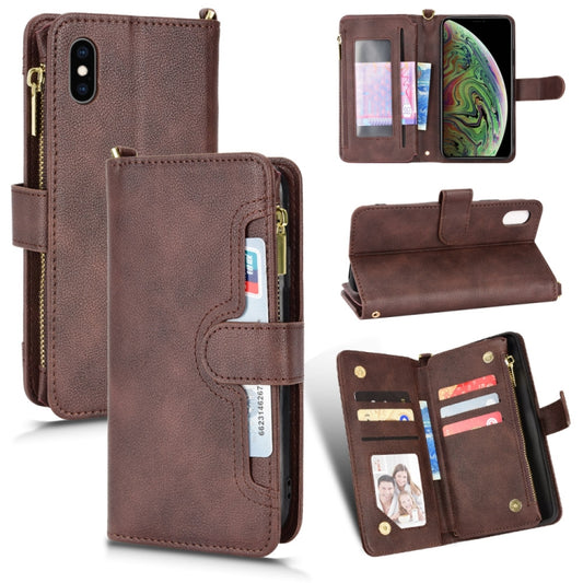 For iPhone X / XS Litchi Texture Zipper Leather Phone Case(Brown) - More iPhone Cases by buy2fix | Online Shopping UK | buy2fix