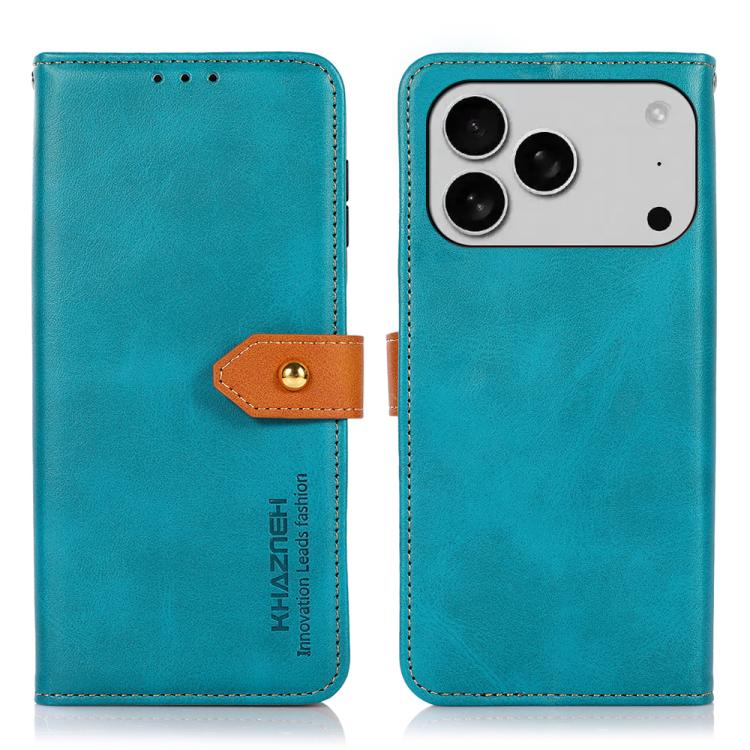For iPhone 17 Pro Max KHAZNEH Dual-color Cowhide Texture Flip Leather Phone Case(Blue) - iPhone 17 Pro Max Cases by buy2fix | Online Shopping UK | buy2fix