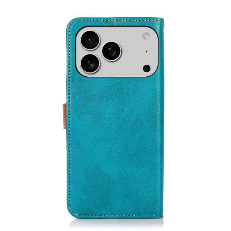 For iPhone 17 Pro Max KHAZNEH Dual-color Cowhide Texture Flip Leather Phone Case(Blue) - iPhone 17 Pro Max Cases by buy2fix | Online Shopping UK | buy2fix