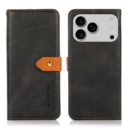 For iPhone 17 Pro KHAZNEH Dual-color Cowhide Texture Flip Leather Phone Case(Black) - iPhone 17 Pro Cases by buy2fix | Online Shopping UK | buy2fix