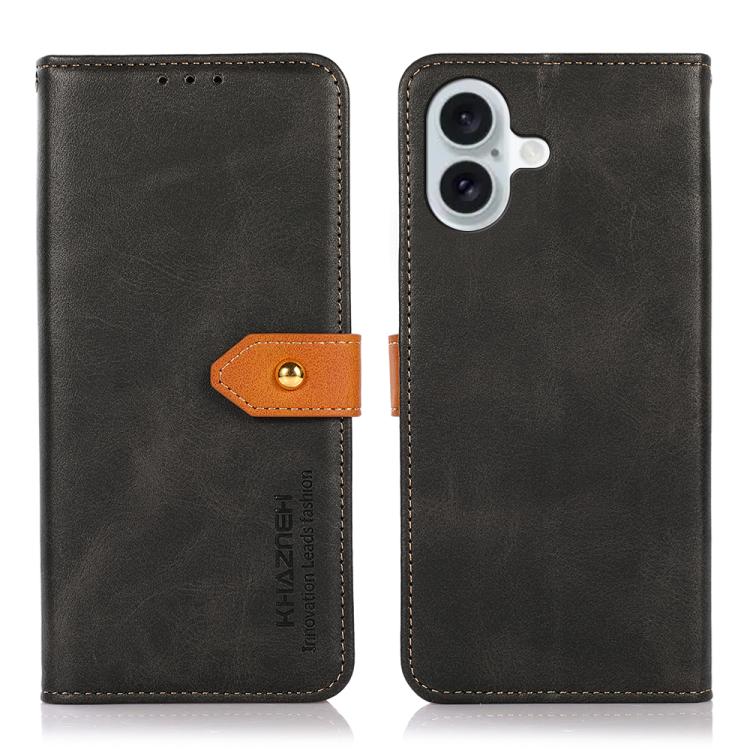 For iPhone 17 KHAZNEH Dual-color Cowhide Texture Flip Leather Phone Case(Black) - iPhone 17 Cases by buy2fix | Online Shopping UK | buy2fix