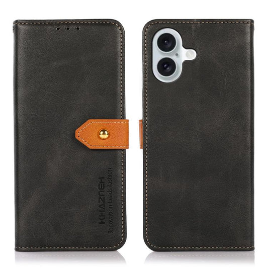 For iPhone 17 KHAZNEH Dual-color Cowhide Texture Flip Leather Phone Case(Black) - iPhone 17 Cases by buy2fix | Online Shopping UK | buy2fix