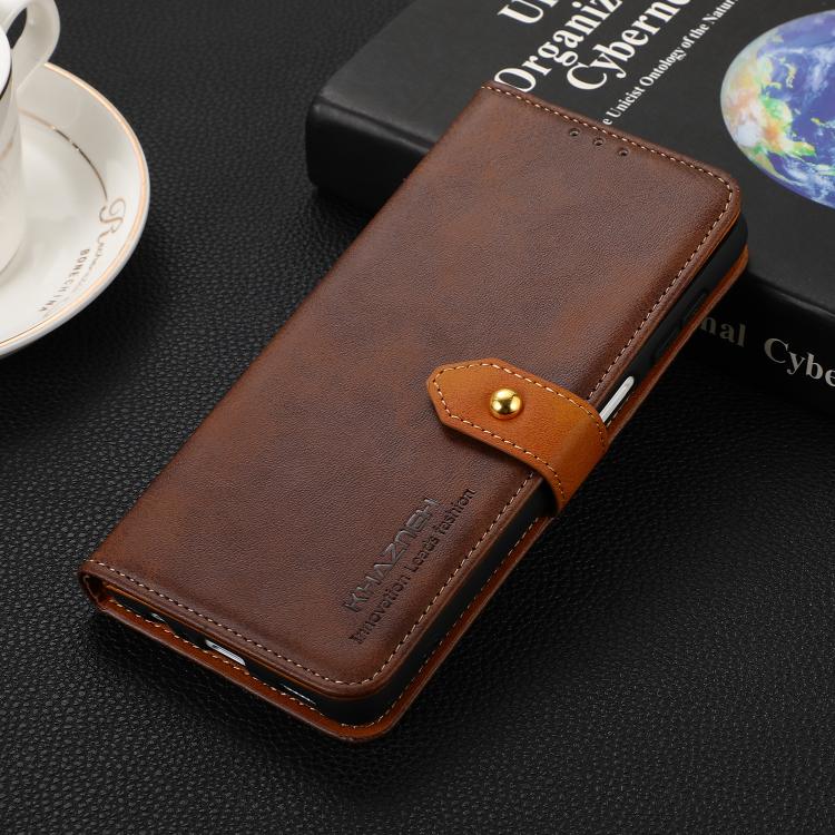For iPhone 17 KHAZNEH Dual-color Cowhide Texture Flip Leather Phone Case(Brown) - iPhone 17 Cases by buy2fix | Online Shopping UK | buy2fix