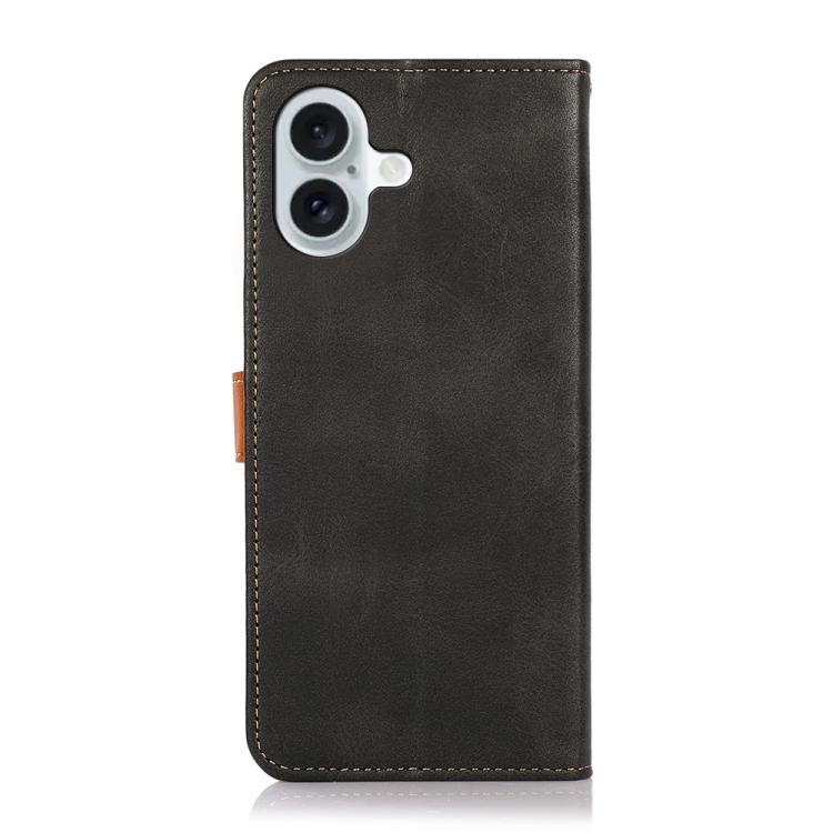 For iPhone 16 KHAZNEH Dual-color Cowhide Texture Flip Leather Phone Case(Black) - iPhone 16e Cases by buy2fix | Online Shopping UK | buy2fix