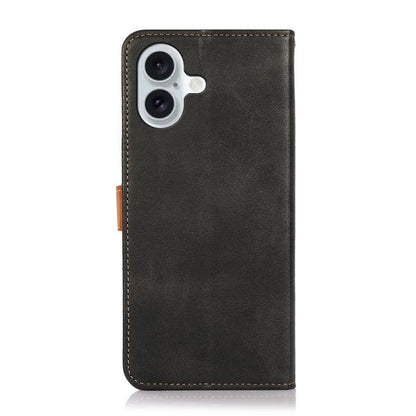 For iPhone 16 KHAZNEH Dual-color Cowhide Texture Flip Leather Phone Case(Black) - iPhone 16e Cases by buy2fix | Online Shopping UK | buy2fix