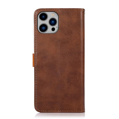 For iPhone 15 Pro Max KHAZNEH Dual-color Cowhide Texture Flip Leather Phone Case(Brown) - iPhone 16e Cases by buy2fix | Online Shopping UK | buy2fix