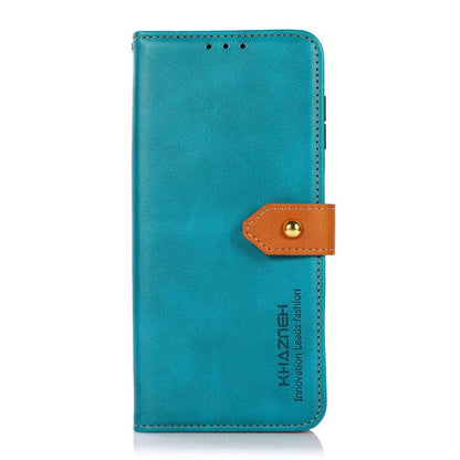 For iPhone 15 Pro KHAZNEH Dual-color Cowhide Texture Flip Leather Phone Case(Blue) - iPhone 16e Cases by buy2fix | Online Shopping UK | buy2fix