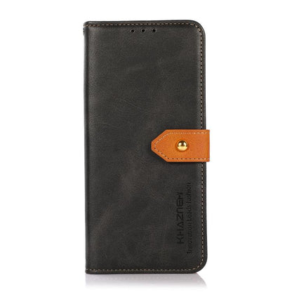 For iPhone 15 Plus KHAZNEH Dual-color Cowhide Texture Flip Leather Phone Case(Black) - iPhone 16e Cases by buy2fix | Online Shopping UK | buy2fix