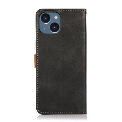 For iPhone 15 Plus KHAZNEH Dual-color Cowhide Texture Flip Leather Phone Case(Black) - iPhone 16e Cases by buy2fix | Online Shopping UK | buy2fix
