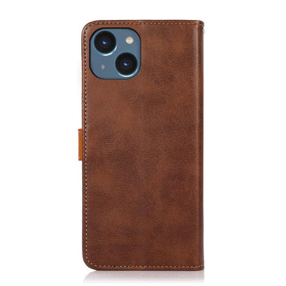For iPhone 15 KHAZNEH Dual-color Cowhide Texture Flip Leather Phone Case(Brown) - iPhone 16e Cases by buy2fix | Online Shopping UK | buy2fix