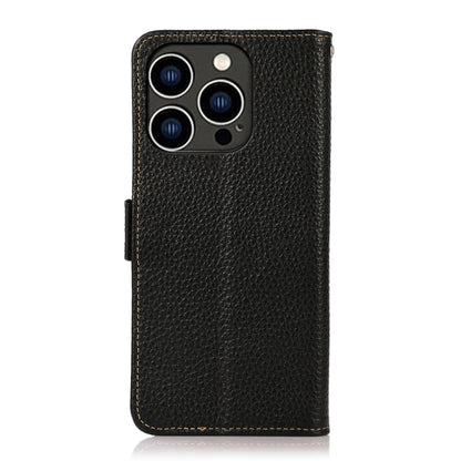 For iPhone 14 Pro KHAZNEH Side-Magnetic Litchi Genuine Leather RFID Phone Case (Black) - iPhone 14 Pro Cases by buy2fix | Online Shopping UK | buy2fix