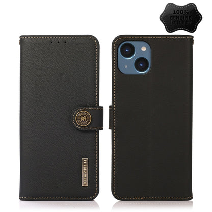 For iPhone 14 Plus KHAZNEH Custer Genuine Leather RFID Phone Case  (Black) - iPhone 14 Plus Cases by buy2fix | Online Shopping UK | buy2fix