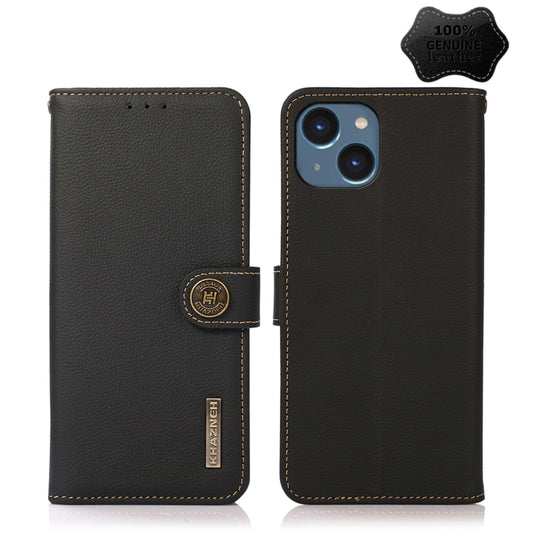 For iPhone 14 Plus KHAZNEH Custer Genuine Leather RFID Phone Case  (Black) - iPhone 14 Plus Cases by buy2fix | Online Shopping UK | buy2fix