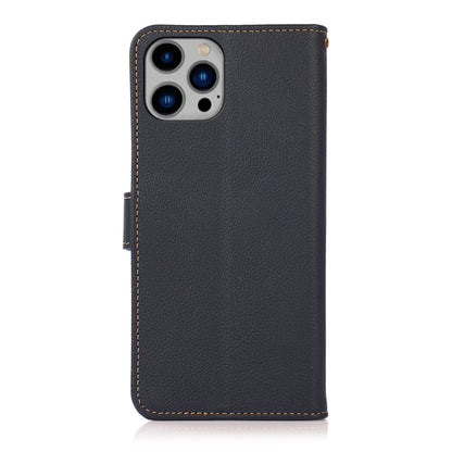 For iPhone 14 Plus KHAZNEH Custer Genuine Leather RFID Phone Case  (Blue) - iPhone 14 Plus Cases by buy2fix | Online Shopping UK | buy2fix